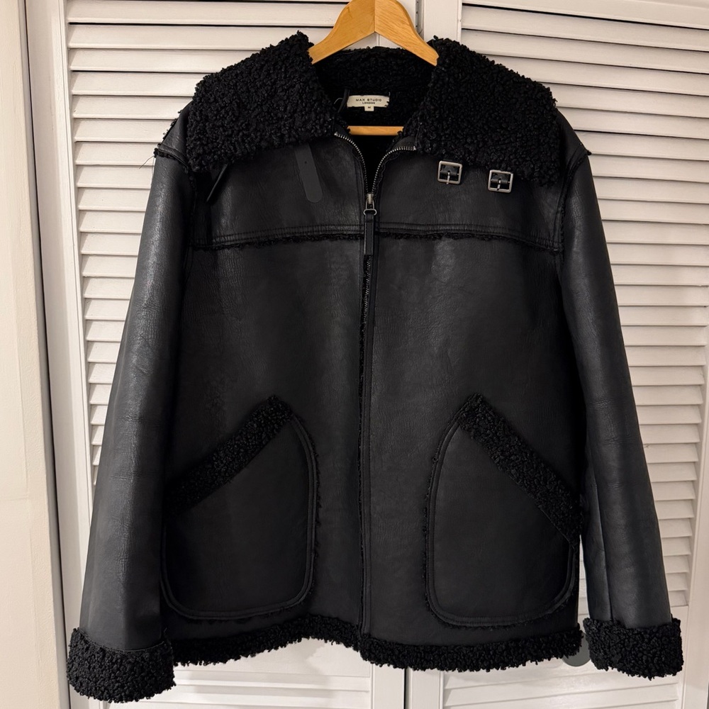 Max Studio Spring Leather Shearling Jacket